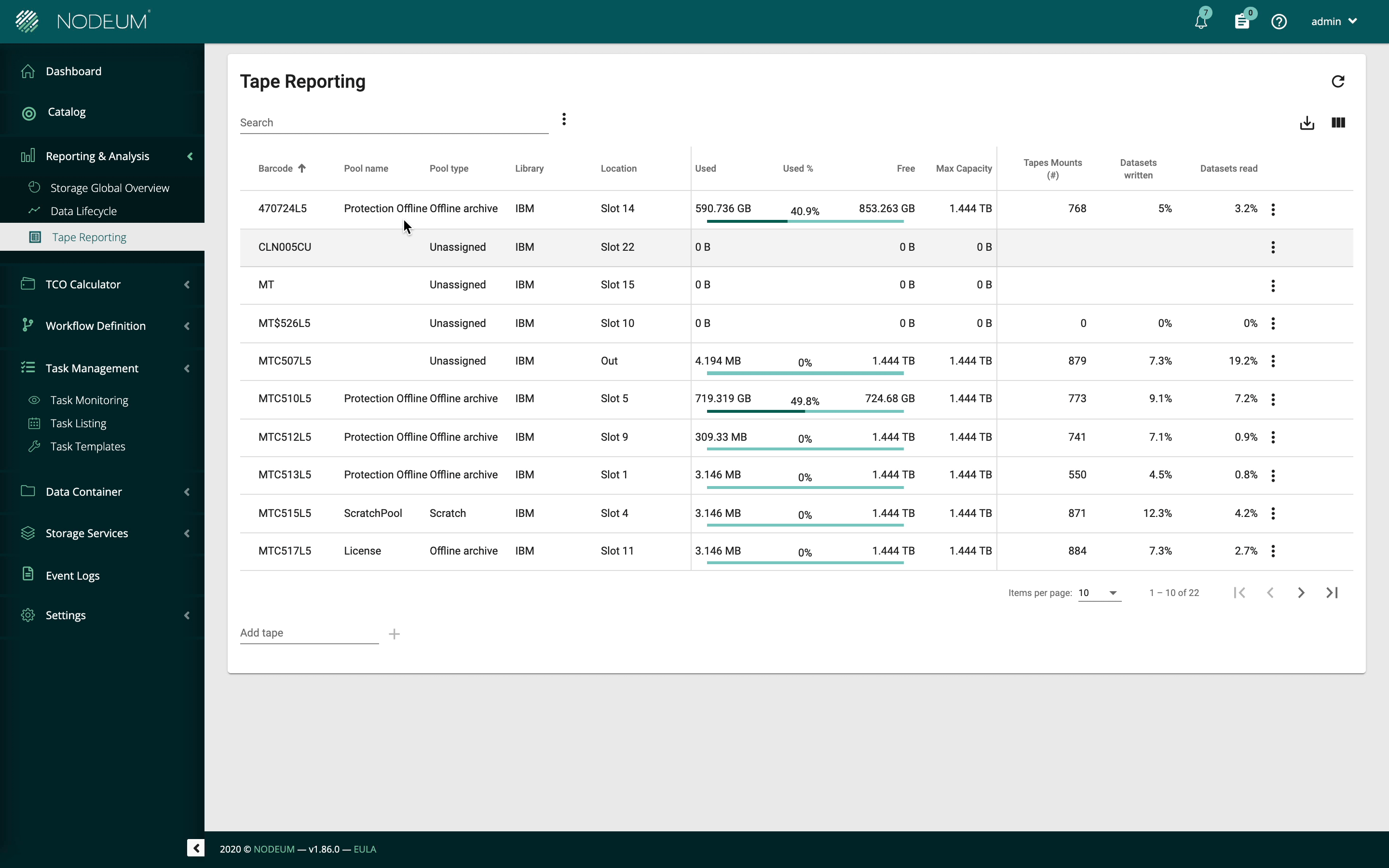 Nodeum - Product Feature - Tape Reporting