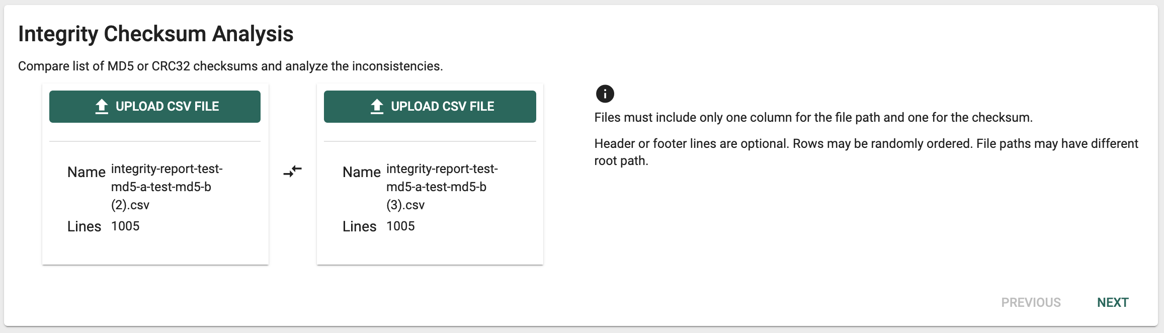 File Comparison - Upload