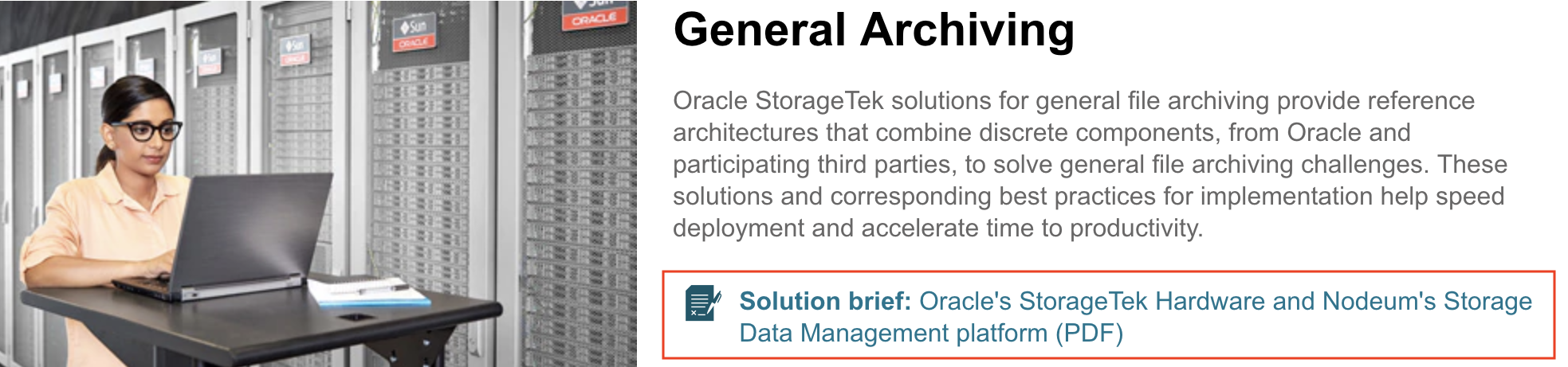 Nodeum is referenced in the Oracle's General Archiving Solutions